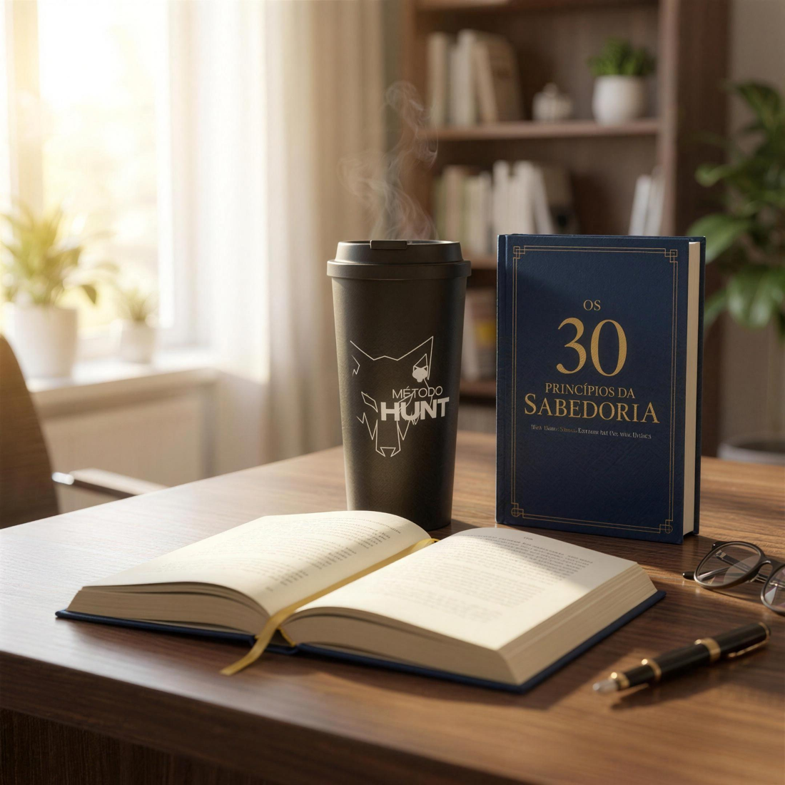 O livro e o copo sobre a mesa